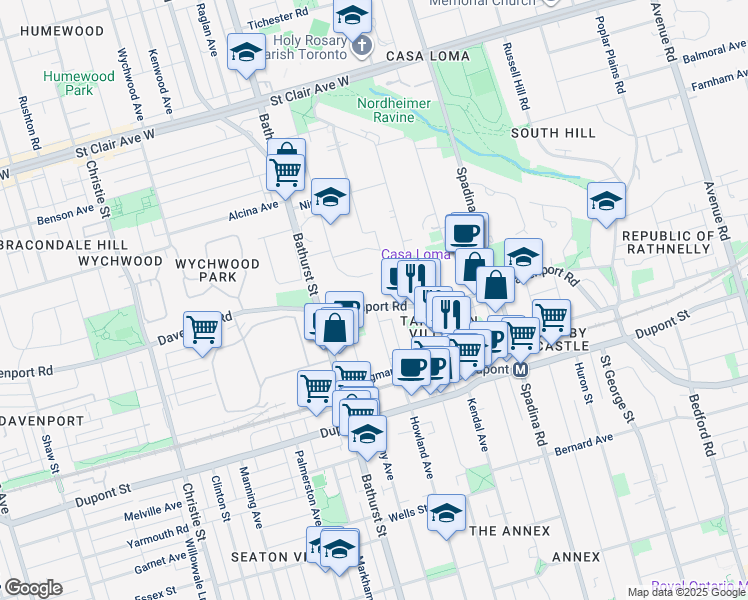 map of restaurants, bars, coffee shops, grocery stores, and more near in Toronto