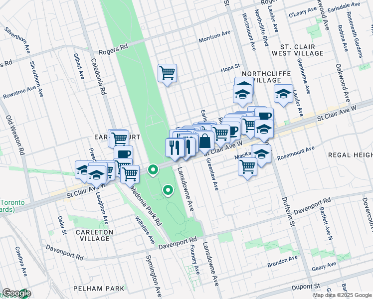 map of restaurants, bars, coffee shops, grocery stores, and more near in Toronto