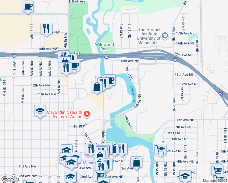 map of restaurants, bars, coffee shops, grocery stores, and more near 111 11th Avenue Northeast in Austin