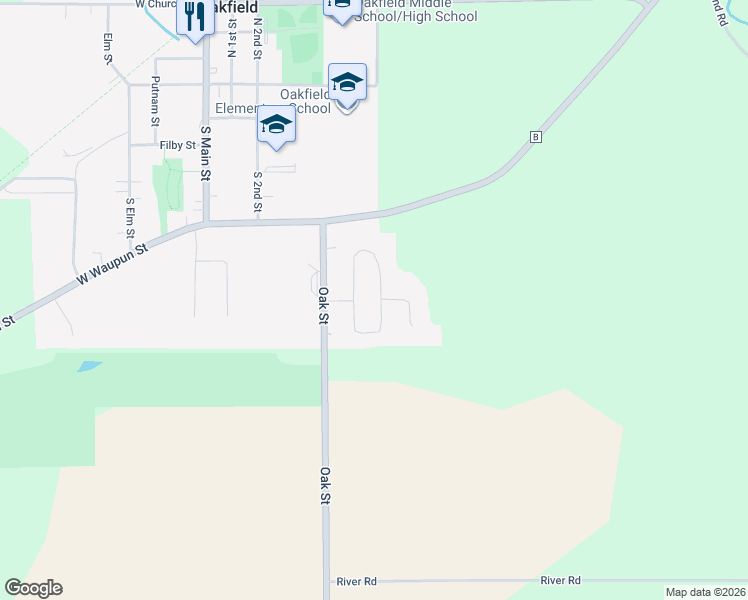 map of restaurants, bars, coffee shops, grocery stores, and more near 401 Leona Way in Oakfield