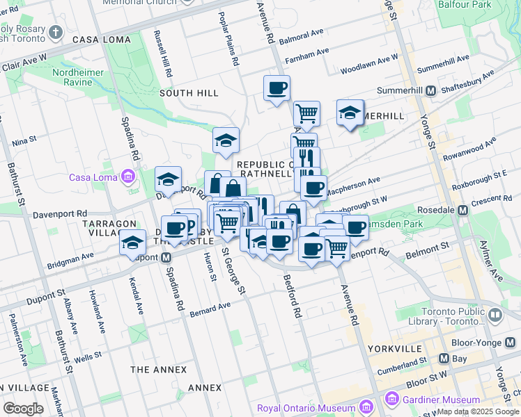 map of restaurants, bars, coffee shops, grocery stores, and more near in Toronto