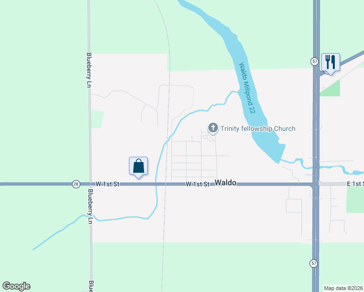 map of restaurants, bars, coffee shops, grocery stores, and more near 326 Harmon Street in Waldo