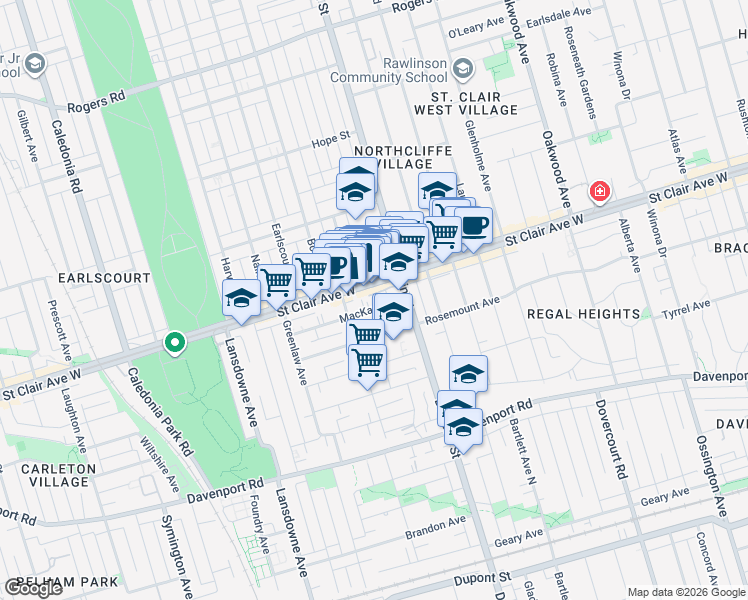 map of restaurants, bars, coffee shops, grocery stores, and more near 1226 Saint Clair Avenue West in Toronto