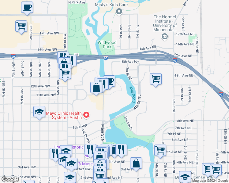 map of restaurants, bars, coffee shops, grocery stores, and more near 111 11th Avenue Northeast in Austin