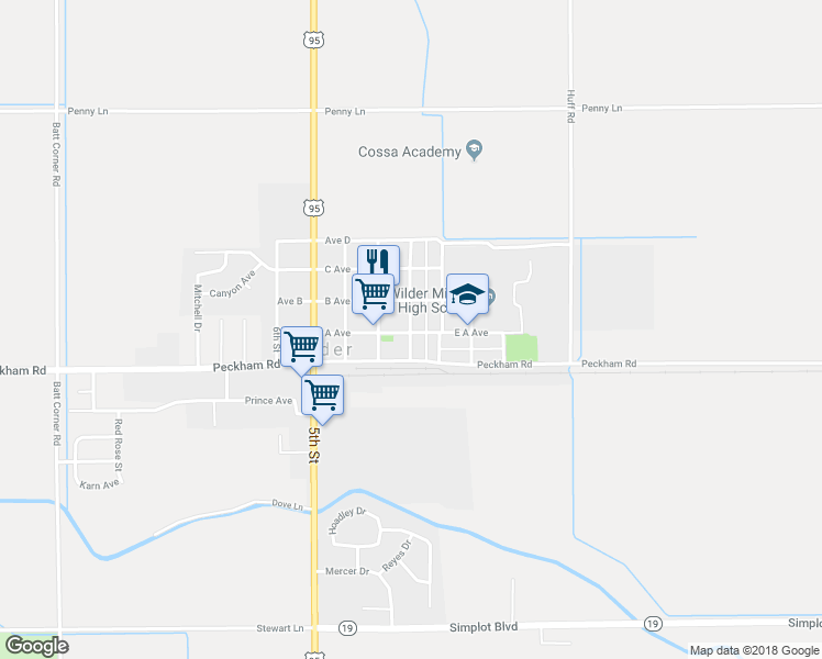 map of restaurants, bars, coffee shops, grocery stores, and more near 206 2nd Street in Wilder