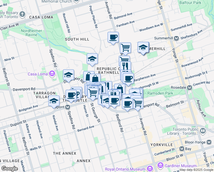 map of restaurants, bars, coffee shops, grocery stores, and more near in Toronto