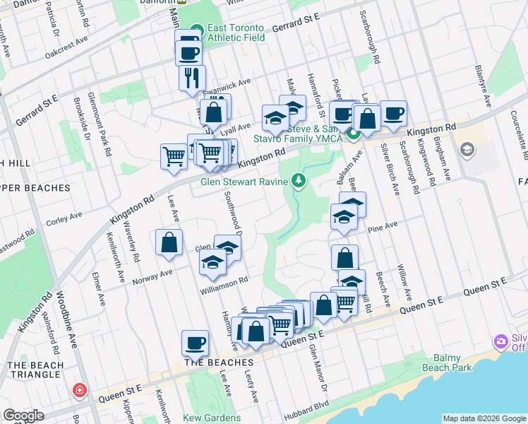 map of restaurants, bars, coffee shops, grocery stores, and more near in Toronto