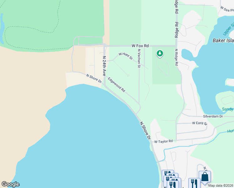 map of restaurants, bars, coffee shops, grocery stores, and more near 1708 North Shore Drive in Mears