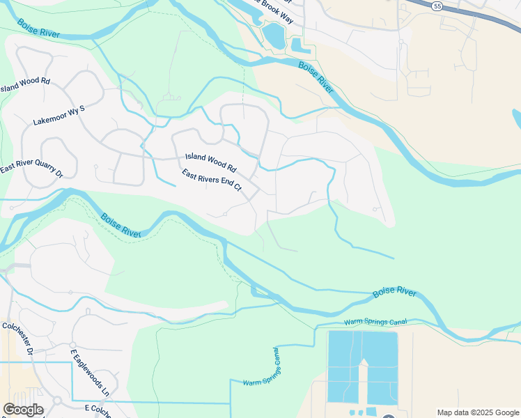 map of restaurants, bars, coffee shops, grocery stores, and more near 1512 East Rivers End Court in Eagle
