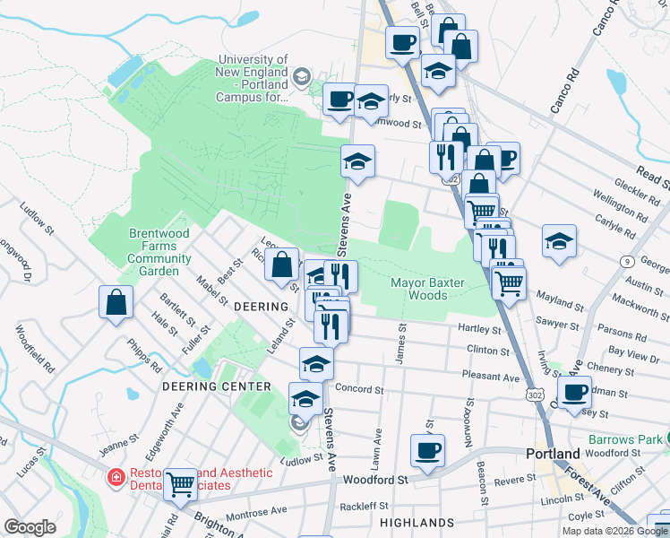 map of restaurants, bars, coffee shops, grocery stores, and more near 533 Stevens Avenue in Portland