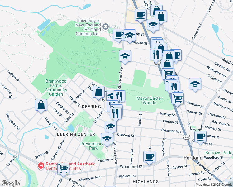map of restaurants, bars, coffee shops, grocery stores, and more near 533 Stevens Avenue in Portland