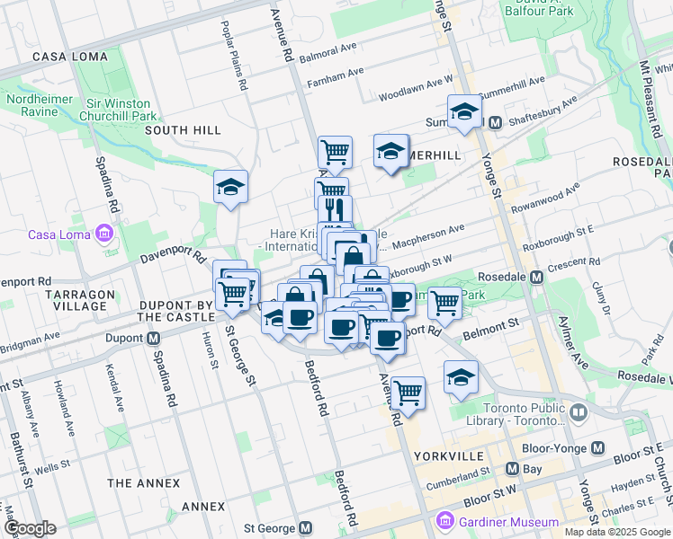 map of restaurants, bars, coffee shops, grocery stores, and more near in Toronto