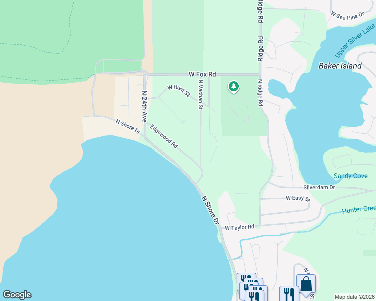 map of restaurants, bars, coffee shops, grocery stores, and more near 8654 Edgewood Road in Mears