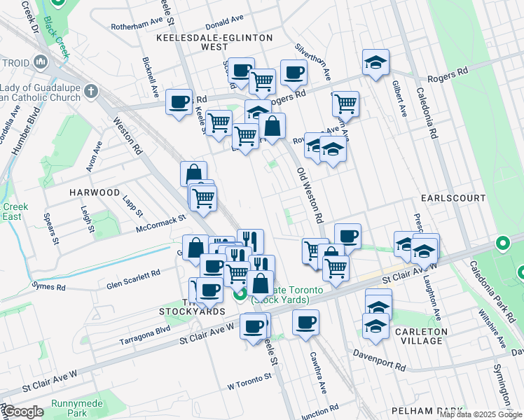 map of restaurants, bars, coffee shops, grocery stores, and more near 101 Union Street in Toronto