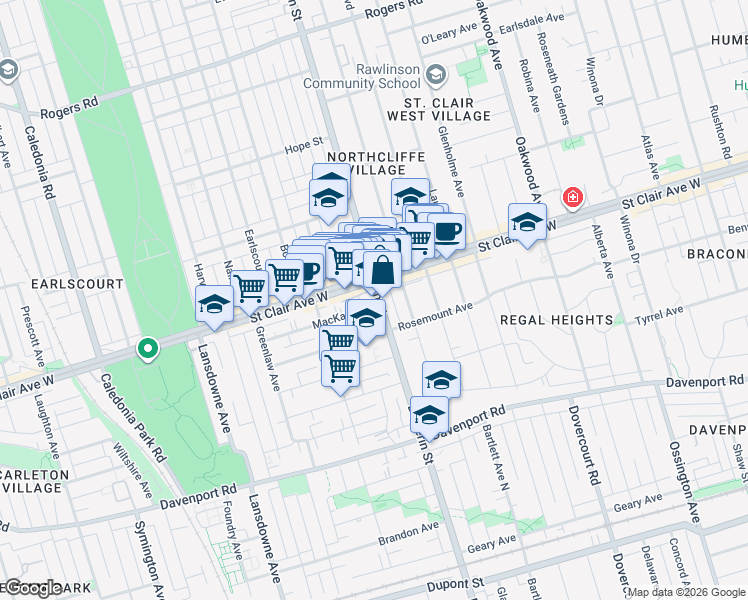map of restaurants, bars, coffee shops, grocery stores, and more near 1664 Dufferin Street in Toronto