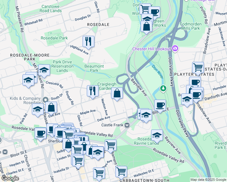 map of restaurants, bars, coffee shops, grocery stores, and more near 4 Hawthorn Gardens in Toronto