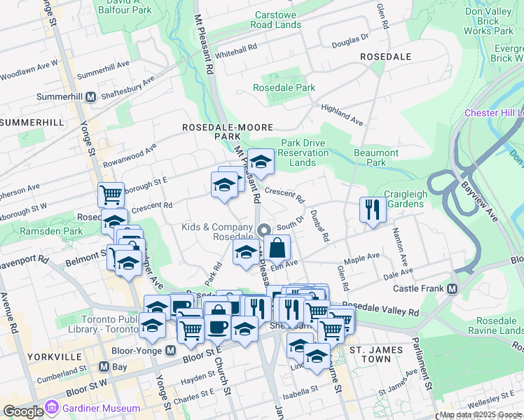 map of restaurants, bars, coffee shops, grocery stores, and more near 16 Scarth Road in Toronto