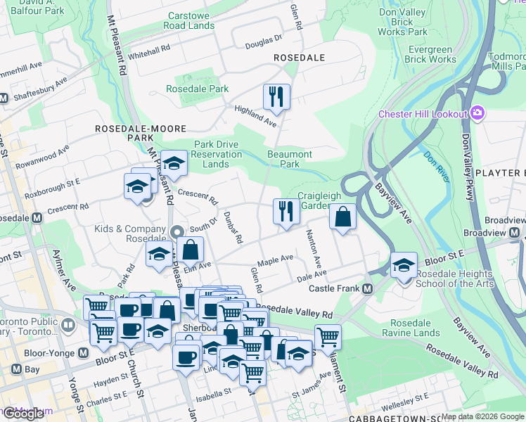 map of restaurants, bars, coffee shops, grocery stores, and more near in Toronto