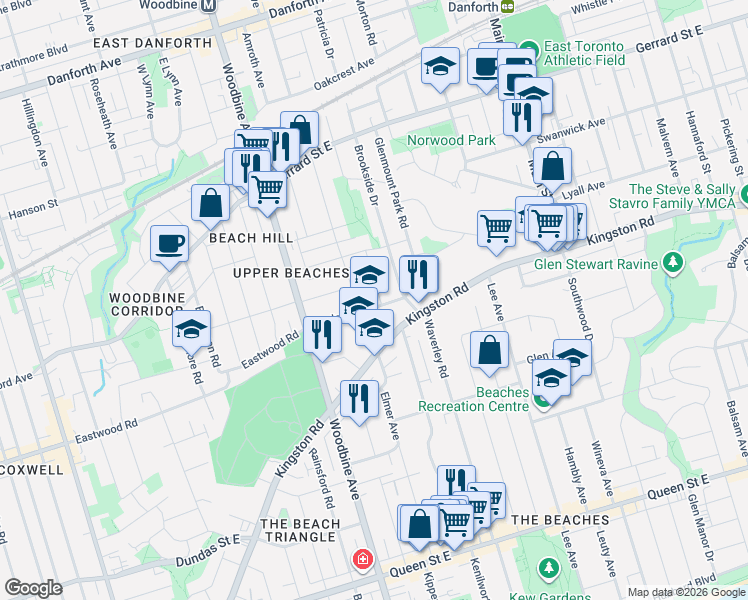 map of restaurants, bars, coffee shops, grocery stores, and more near 6 Firstbrooke Road in Toronto