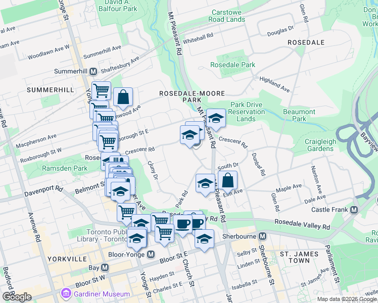 map of restaurants, bars, coffee shops, grocery stores, and more near in Toronto