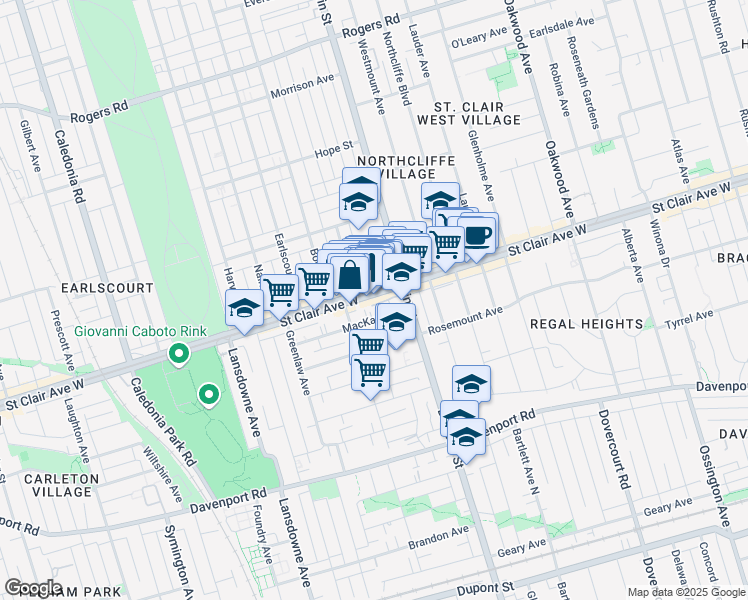 map of restaurants, bars, coffee shops, grocery stores, and more near 1226 Saint Clair Avenue West in Toronto