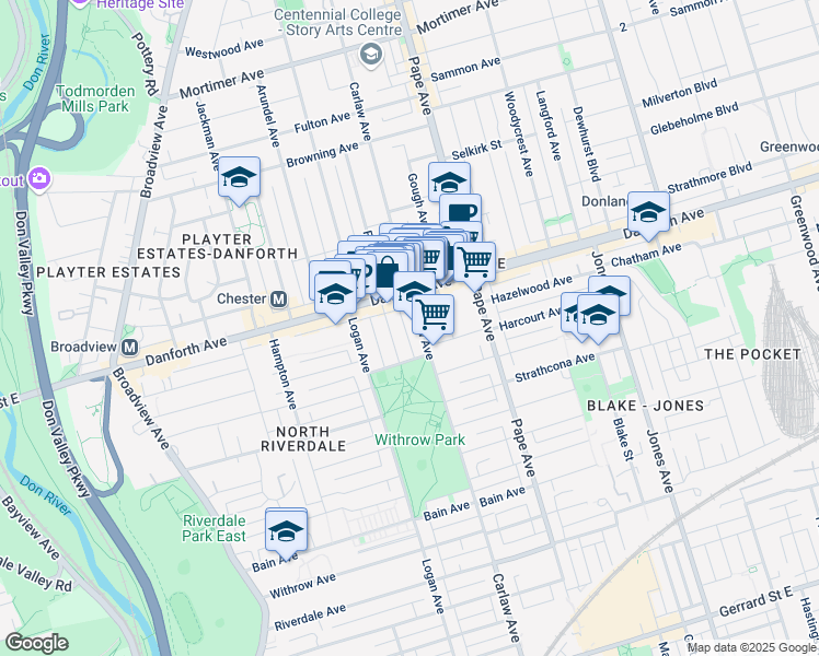 map of restaurants, bars, coffee shops, grocery stores, and more near 690 Carlaw Avenue in Toronto