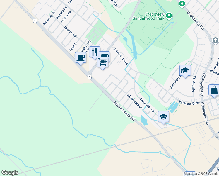 map of restaurants, bars, coffee shops, grocery stores, and more near in Brampton