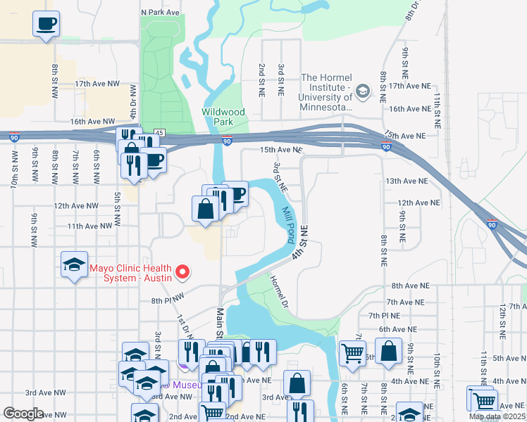 map of restaurants, bars, coffee shops, grocery stores, and more near 1200 2nd Drive Northeast in Austin