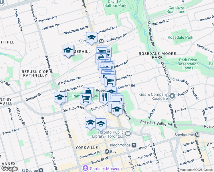 map of restaurants, bars, coffee shops, grocery stores, and more near in Toronto
