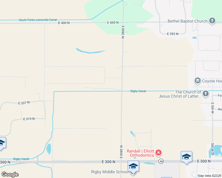 map of restaurants, bars, coffee shops, grocery stores, and more near 353 North 3800 East in Rigby