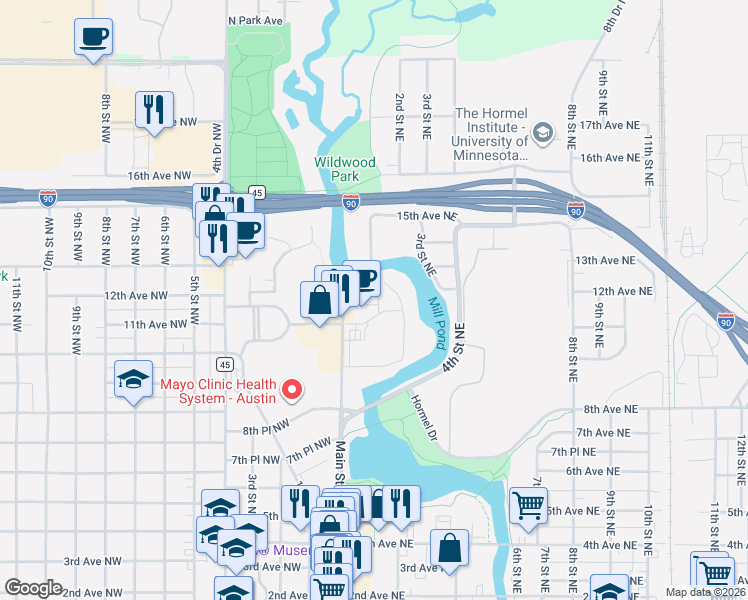 map of restaurants, bars, coffee shops, grocery stores, and more near 111 11th Avenue Northeast in Austin