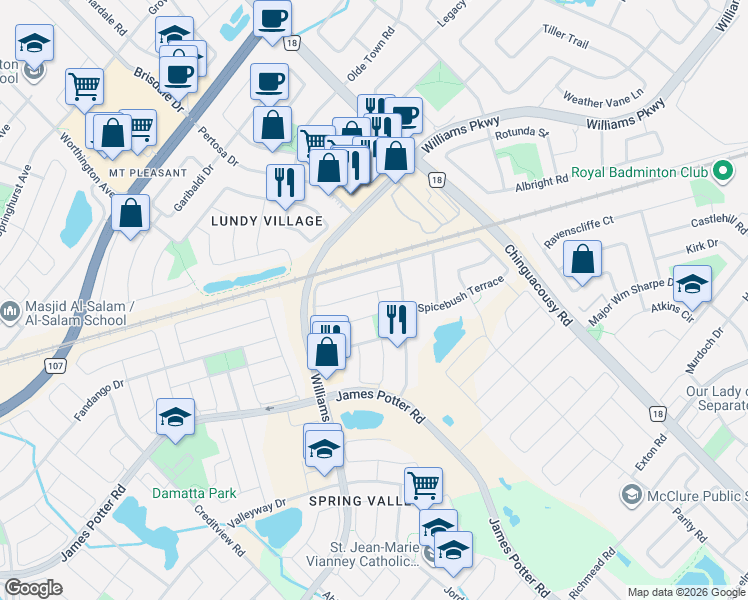 map of restaurants, bars, coffee shops, grocery stores, and more near in Brampton