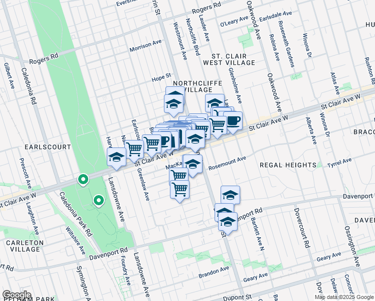 map of restaurants, bars, coffee shops, grocery stores, and more near 1226 Saint Clair Avenue West in Toronto