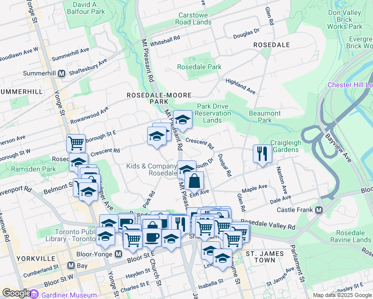 map of restaurants, bars, coffee shops, grocery stores, and more near 27 Scarth Road in Toronto