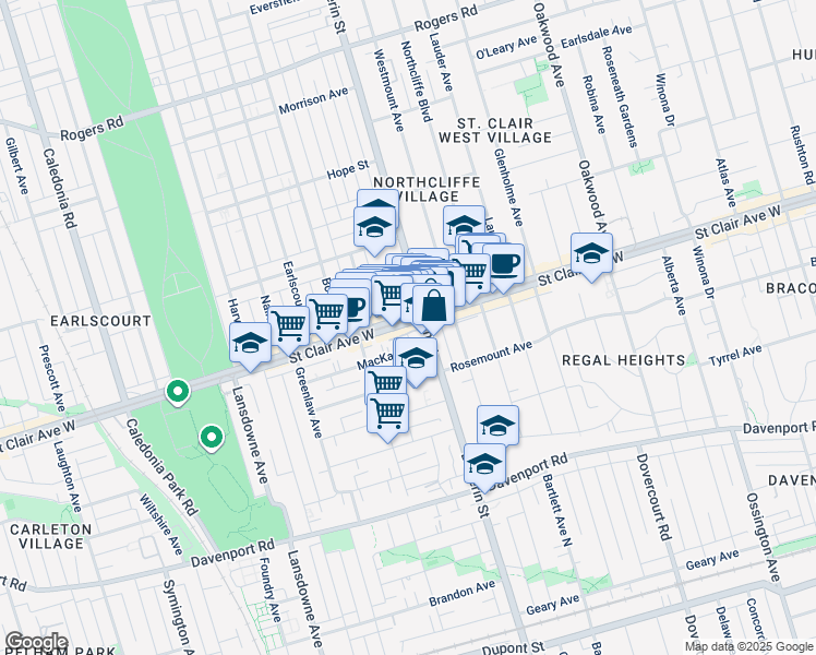 map of restaurants, bars, coffee shops, grocery stores, and more near in Toronto
