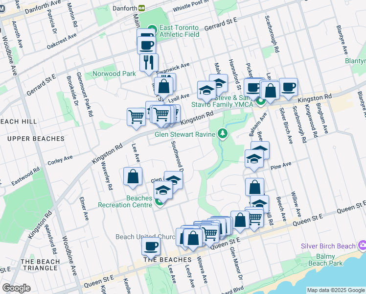 map of restaurants, bars, coffee shops, grocery stores, and more near 14 Cavendish Street in Toronto