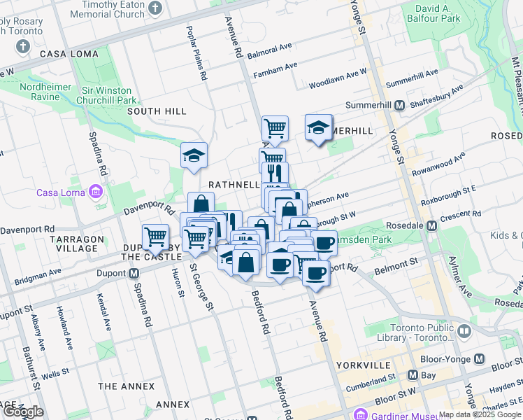 map of restaurants, bars, coffee shops, grocery stores, and more near in Toronto