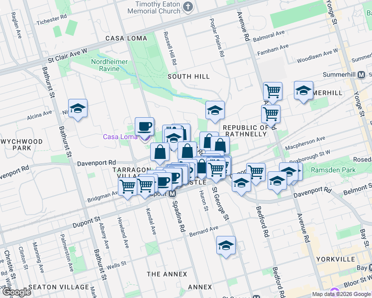 map of restaurants, bars, coffee shops, grocery stores, and more near in Toronto