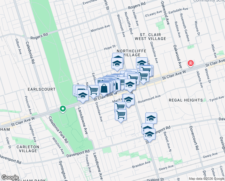 map of restaurants, bars, coffee shops, grocery stores, and more near 1238 Saint Clair Avenue West in Toronto