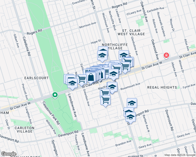 map of restaurants, bars, coffee shops, grocery stores, and more near in Toronto
