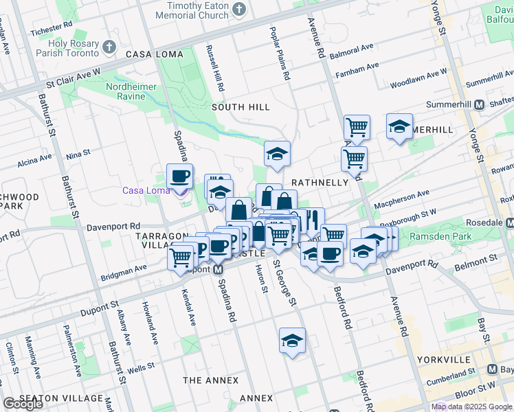 map of restaurants, bars, coffee shops, grocery stores, and more near 11 Cottingham Road in Toronto