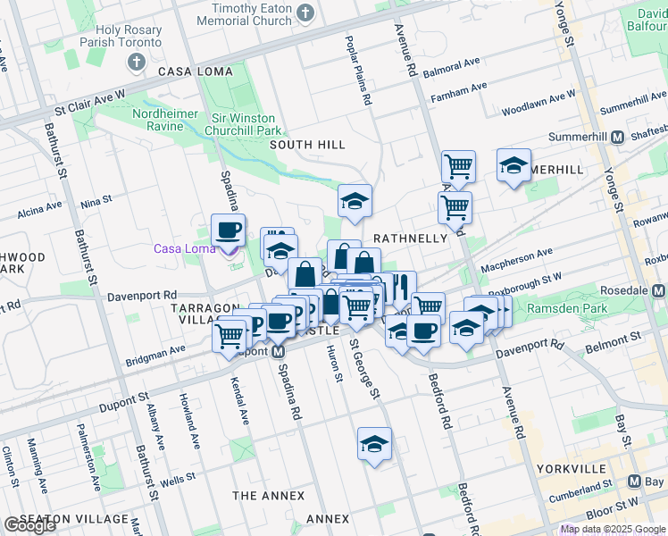 map of restaurants, bars, coffee shops, grocery stores, and more near 7 Cottingham Road in Toronto