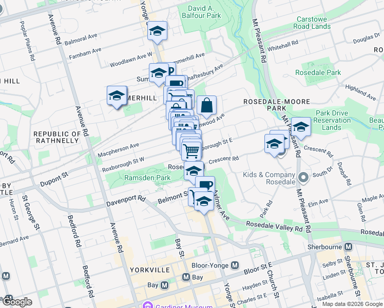 map of restaurants, bars, coffee shops, grocery stores, and more near in Toronto