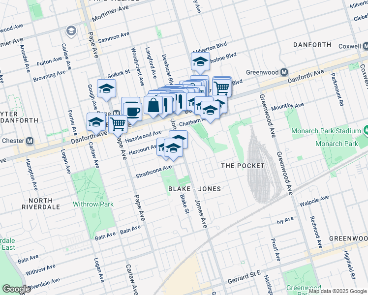 map of restaurants, bars, coffee shops, grocery stores, and more near in Toronto
