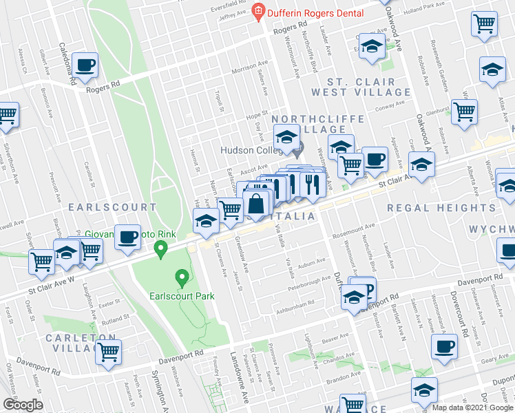 map of restaurants, bars, coffee shops, grocery stores, and more near in Toronto
