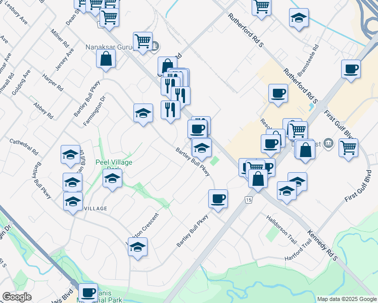 map of restaurants, bars, coffee shops, grocery stores, and more near in Brampton