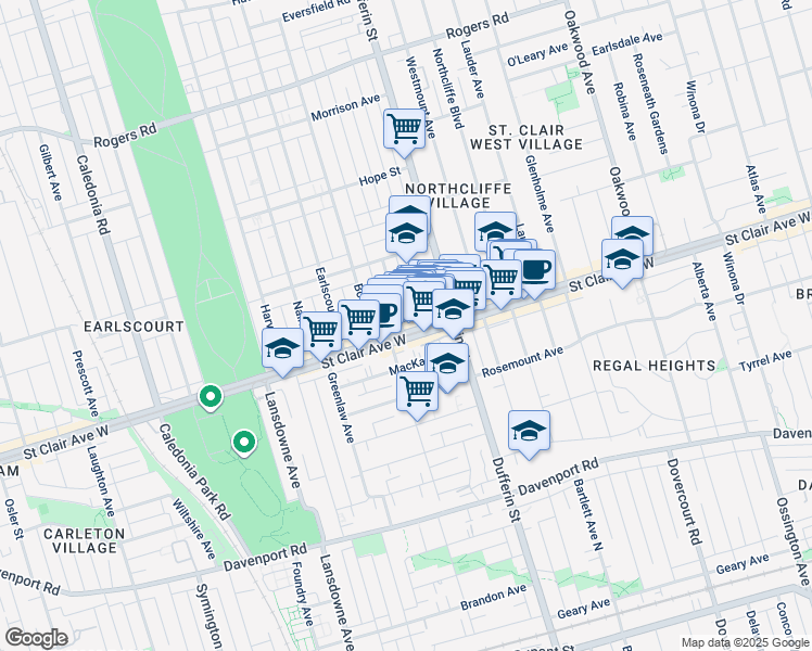 map of restaurants, bars, coffee shops, grocery stores, and more near 1226 Saint Clair Avenue West in Toronto