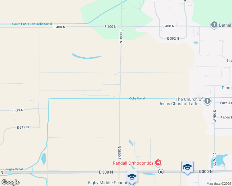 map of restaurants, bars, coffee shops, grocery stores, and more near 353 North 3800 East in Rigby