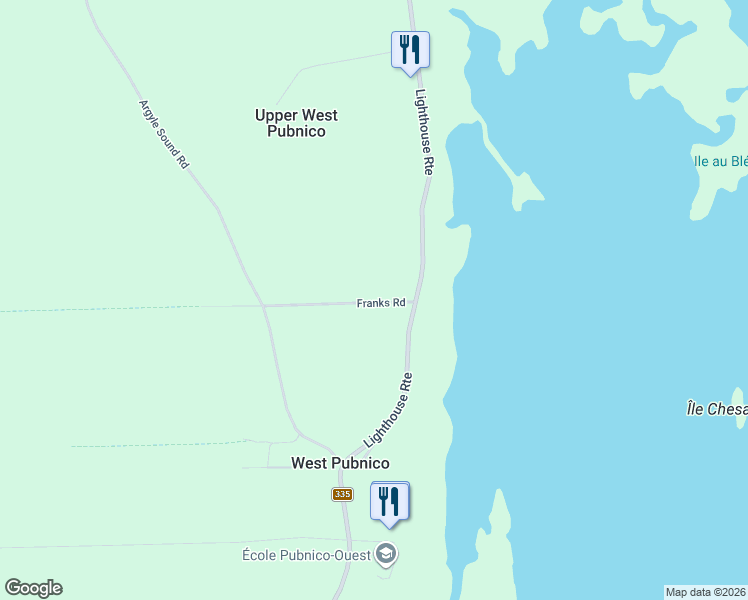 map of restaurants, bars, coffee shops, grocery stores, and more near 600 Lighthouse Route in West Pubnico
