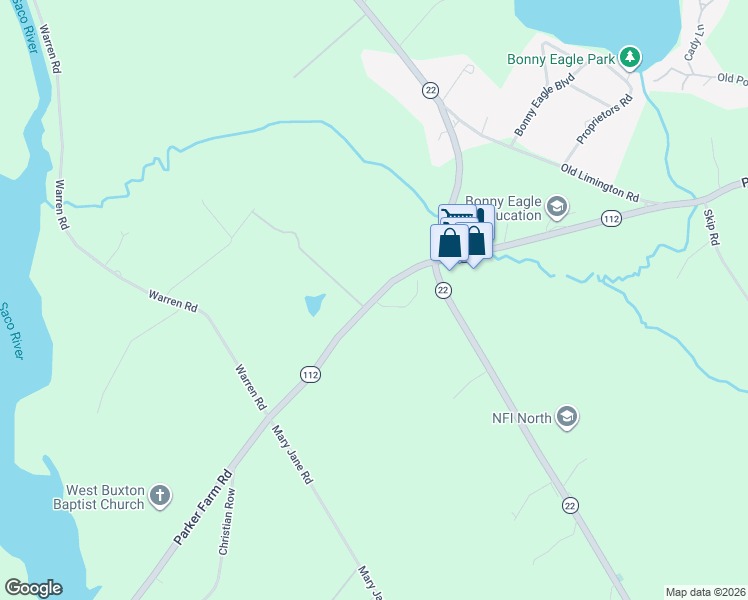 map of restaurants, bars, coffee shops, grocery stores, and more near 237 Parker Farm Road in Buxton